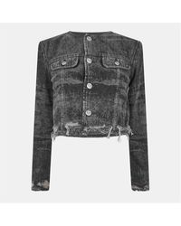 DIESEL - De-Graffy-Fsh Cropped Cotton Long Sleeve Collarless Denim Jacket - Lyst