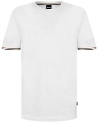 BOSS - Cotton-jersey T-shirt With Signature-stripe Cuffs - Lyst