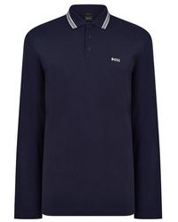 BOSS - Plisy Tipped Collar Cotton Long Sleeve Polo Shirt - Lyst
