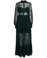 Self-Portrait Floral Fine Lace Maxi Dress - Green