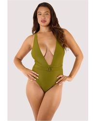 Wolf & Whistle - Kalahari Khaki Plunge Swimsuit - Lyst
