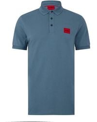 HUGO - Deruso Short Sleeve Polo Shirt With Logo Detail And Ribbed Collar - Lyst