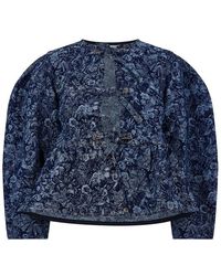 Ganni - Tapered Denim Peplum Top - Lyst