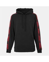 HUGO - Bodywear Liam Soft Cotton Pullover Hoodie With Logo Tape Detail - Lyst
