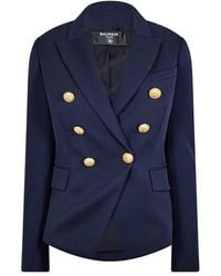 Balmain - Double Breasted Wool Long Sleeve-Tone Button Blazer - Lyst