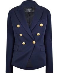 Balmain - Double Breasted Wool Long Sleeve-Tone Button Blazer - Lyst