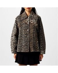 Ganni - Leopard Print Long Sleeve Denim Jacket - Lyst
