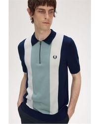 Fred Perry - Vertical Stripe Zipped Short-Sleeve Polo Shirt - Lyst