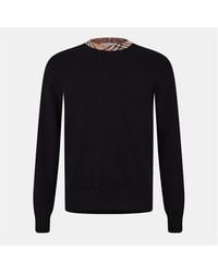 Burberry - Check Trim Wool Crew Neck Jumper - Lyst