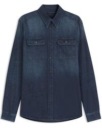 BOSS - Double Breasted Cotton Long Sleeve Denim Shirt - Lyst