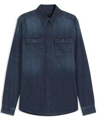 BOSS - Double Breasted Cotton Long Sleeve Denim Shirt - Lyst