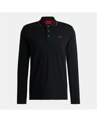 HUGO - Derriko Long Sleeve Polo Shirt With Logo Detail - Lyst
