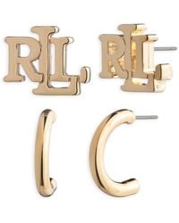 Ralph Lauren - Lauren Ralph Lauren Logo & Hoop Earring Set - Lyst