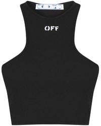 Off-White c/o Virgil Abloh - Stamp Cotton Sleeveless Round Neck Crop Top - Lyst