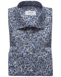 Eton of Sweden Poplin Floral Print Slim Contemporary Fit Shirt - Blue