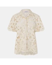 Moncler - Floral Macrame Cotton Short Sleeve Overshirt - Lyst