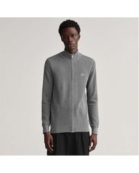 GANT - Cotton Piqu¿ Zipped Cardigan - Lyst