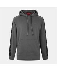 HUGO - Bodywear Liam Soft Cotton Pullover Hoodie With Logo Tape Detail - Lyst
