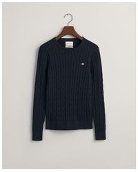 GANT - Stretch Cotton Cable Knit Crew Neck Sweater - Lyst