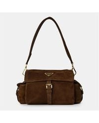 Prada - Explore Medium Suede Shoulder Bag With Flap - Lyst