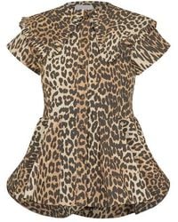 Ganni - Printed Peter Pan Short Sleeve Blouse - Lyst