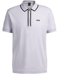 BOSS - Philix Quarter Zip Cotton Short Sleeve Polo Shirt - Lyst