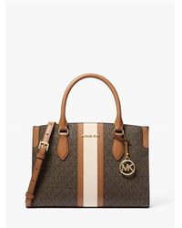MICHAEL Michael Kors - Mk Becca Medium Signature Logo Stripe Satchel - Lyst
