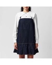 Ganni - Denim Mini Smocked Smock Dress - Lyst