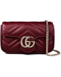 Gucci - Logo Leather Rosso Ancora Gg Marmont Mini Shoulder Bag - Lyst