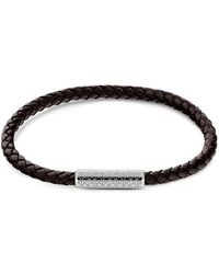 Calvin Klein - Gents Black Leather And Stainless Steel Single Wrap Bracelet. - Lyst