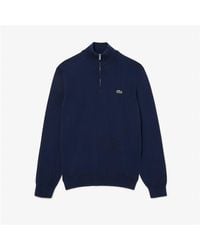 Lacoste - Quarter Zip Cotton Fine Knit Crew Neck Jumper - Lyst