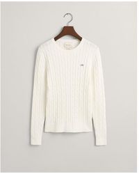 GANT - Stretch Cotton Cable Knit Crew Neck Sweater - Lyst