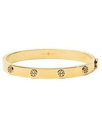 Tory Burch - Miller Rose Goldtone Logo Stud Hinged Bangle Bracelet - Lyst