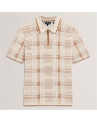 Ted Baker - Checked Zip Neck Cotton Knit Polo - Lyst