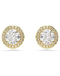 Swarovski - Una Angelic Stud Earrings, Round Cut, Pavé, Rhodium Plated - Lyst