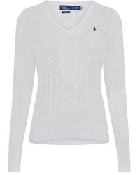 Ralph Lauren - Cable-knit Cotton V-neck Jumper - Lyst