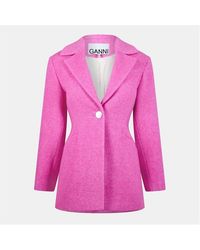 Ganni - Twill Wool Boucle Jacket - Lyst