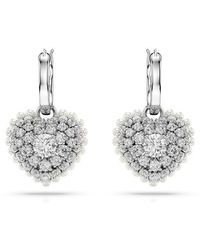 Swarovski - Hyperbola Drop Earrings, Crystal Pearl, Heart, White, Rhodium Plated - Lyst