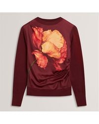 Ted Baker - Ted Printed Satin Front Fine Knit Top - Lyst