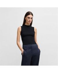 BOSS - Feskies Ribbed Top With Mock Neckline - Lyst