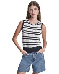 DKNY - Jeans Logo Pointelle Striped Sleeveless Sweater - Lyst
