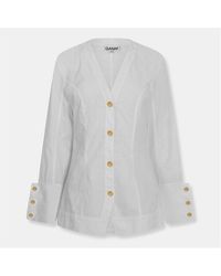 Ganni - Poplin Long Sleeve V-Neck Shirt - Lyst