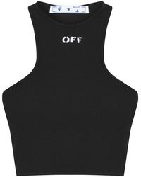 Off-White c/o Virgil Abloh - Stamp Cotton Sleeveless Round Neck Crop Top - Lyst