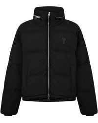 Ami Paris - Ami De Coeur Water Resistant Concealed Hood Short Puffer Jacket - Lyst
