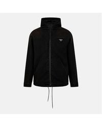 Prada - Cotton Hooded Long Sleeve Zip Denim Jacket - Lyst