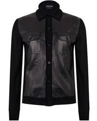 Tom Ford - Leather Panel Long Sleeve Button-Up Overshirt - Lyst