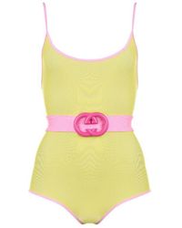 Gucci Gg Belted Swimsuit - Yellow