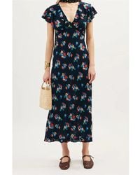 RIXO London - Bethea Floral Ruffle Midi Tea Dress - Lyst