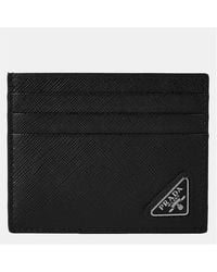 Prada - Triangle-Plaque Leather Card Holder - Lyst