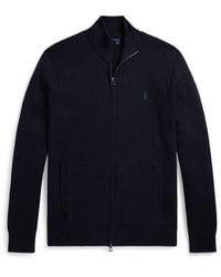 Polo Ralph Lauren - Knitted Full Zip Crew Neck Jumper - Lyst